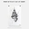 06 - Big Ben Clock Tower Pencil Drawing Art - Digital Downloads - Print Size.jpg