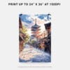 06 - Kyoto Japan - Pagoda - Sunset Watercolor Art - Digital Downloads - Print Size.jpg