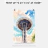 06 - Seattle Space Needle Closeup Watercolor Art - Digital Downloads - Print Size.jpg
