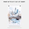 06 - White Christmas Central Park New York Watercolor Art - Digital Downloads - Print Size.jpg