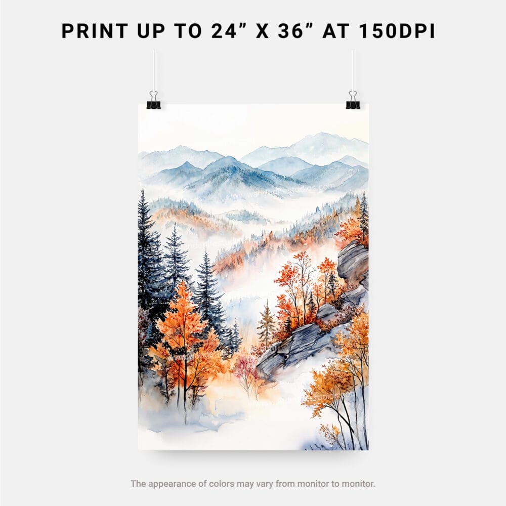 07 - Great smoky mountains watercolor Digital Download - Print Size 07 - Great smoky mountains watercolor Digital Download - Print Size