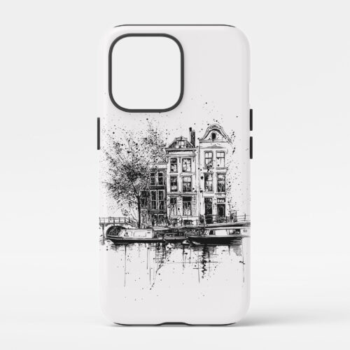 00 - Amsterdam Canal - Pencil Drawing Art Phone Case - Main.jpg