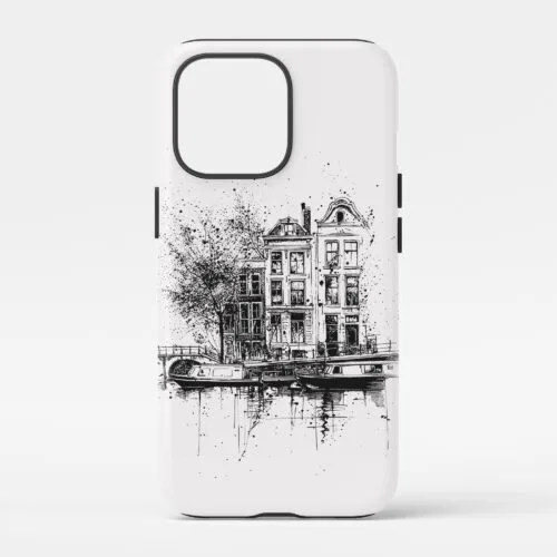 00 - Amsterdam Canal - Pencil Drawing Art Phone Case - Main.jpg