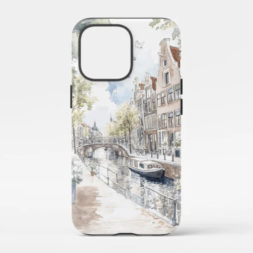 00 - Amsterdam - Grachtengordel Boat - Watercolor Art Phone Case - Main.jpg