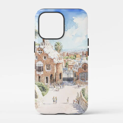 00 - Barcelona Park Guell - Watercolor Art Phone Case - Main.jpg