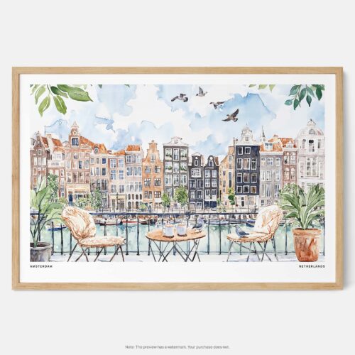 00 - Framed A Morning in Amsterdam Watercolor Art - Horizontal Art Print - Main.jpg