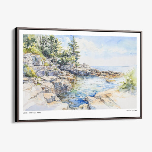 00 - Framed Acadia National Park Watercolor - Horizontal Canvas Print - Main.jpg