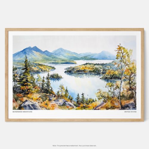 00 - Framed Adirondack Mountains Watercolor - Horizontal Art Print - Main.jpg