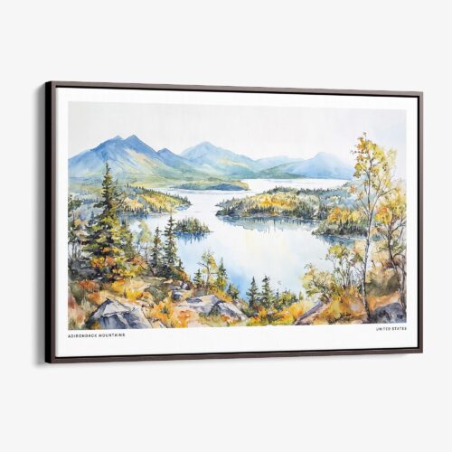 00 - Framed Adirondack Mountains Watercolor - Horizontal Canvas Print - Main.jpg