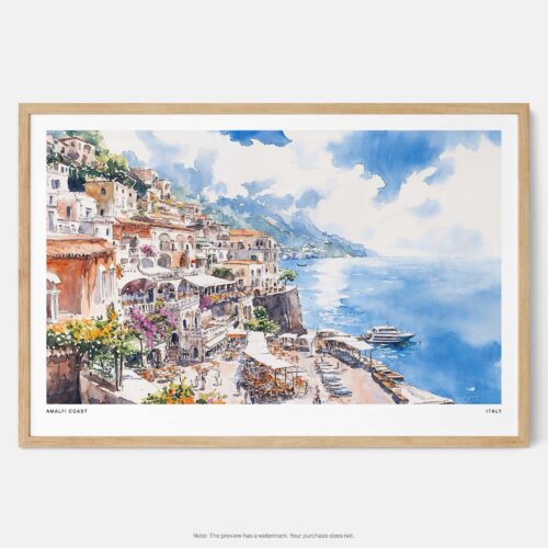 00 - Framed Amalfi Coast Watercolor Art - Horizontal Art Print - Main.jpg
