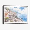 00 - Framed Amalfi Coast Watercolor Art - Horizontal Canvas Print - Main.jpg