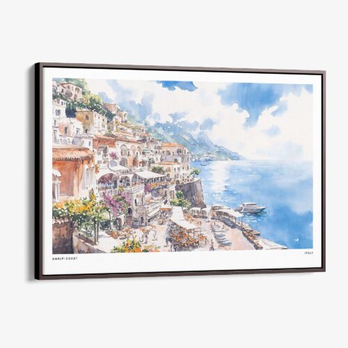 00 - Framed Amalfi Coast Watercolor Art - Horizontal Canvas Print - Main.jpg