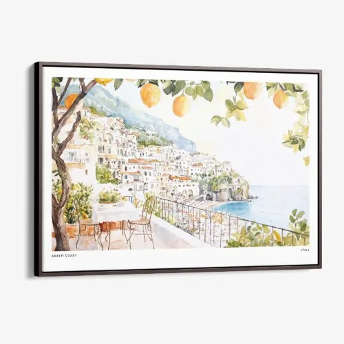 00 - Framed Amalfi Coast with Lemon Trees Watercolor Art - Horizontal Canvas Print - Main.jpg
