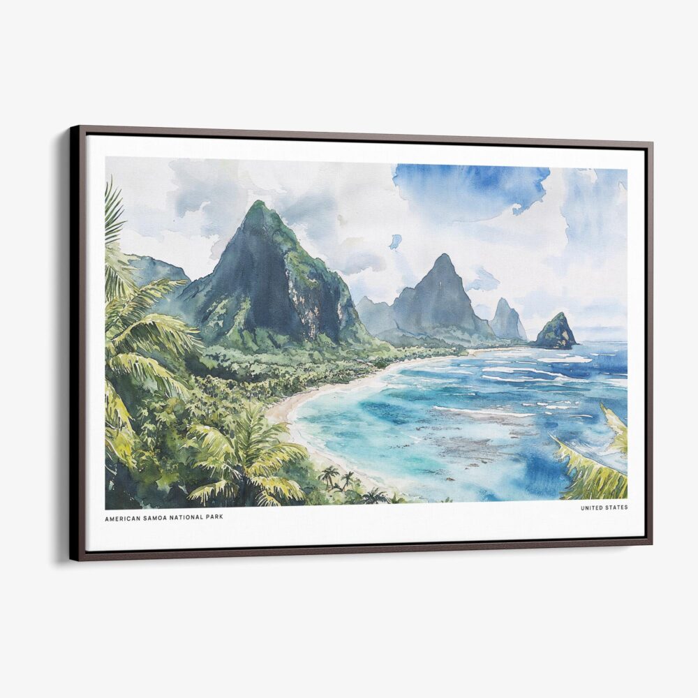 00 - Framed American Samoa National Park Watercolor - Horizontal Canvas Print - Main.jpg