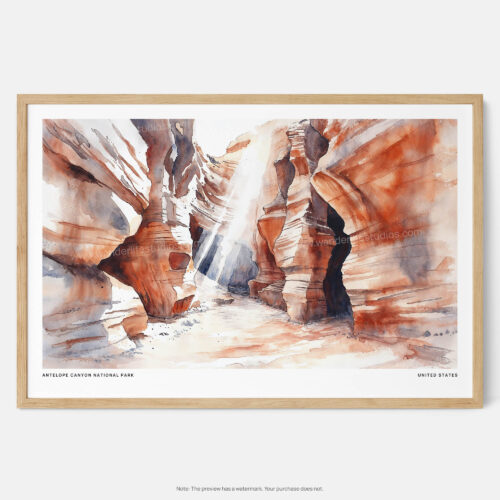 00 - Framed Antelope Canyon National Park Watercolor - Horizontal Art Print - Main.jpg