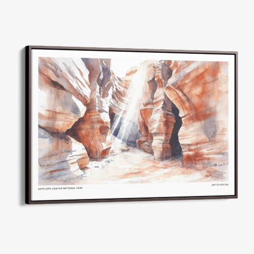 00 - Framed Antelope Canyon National Park Watercolor - Horizontal Canvas Print - Main.jpg