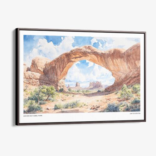 00 - Framed Arches National Park Watercolor - Horizontal Canvas Print - Main.jpg