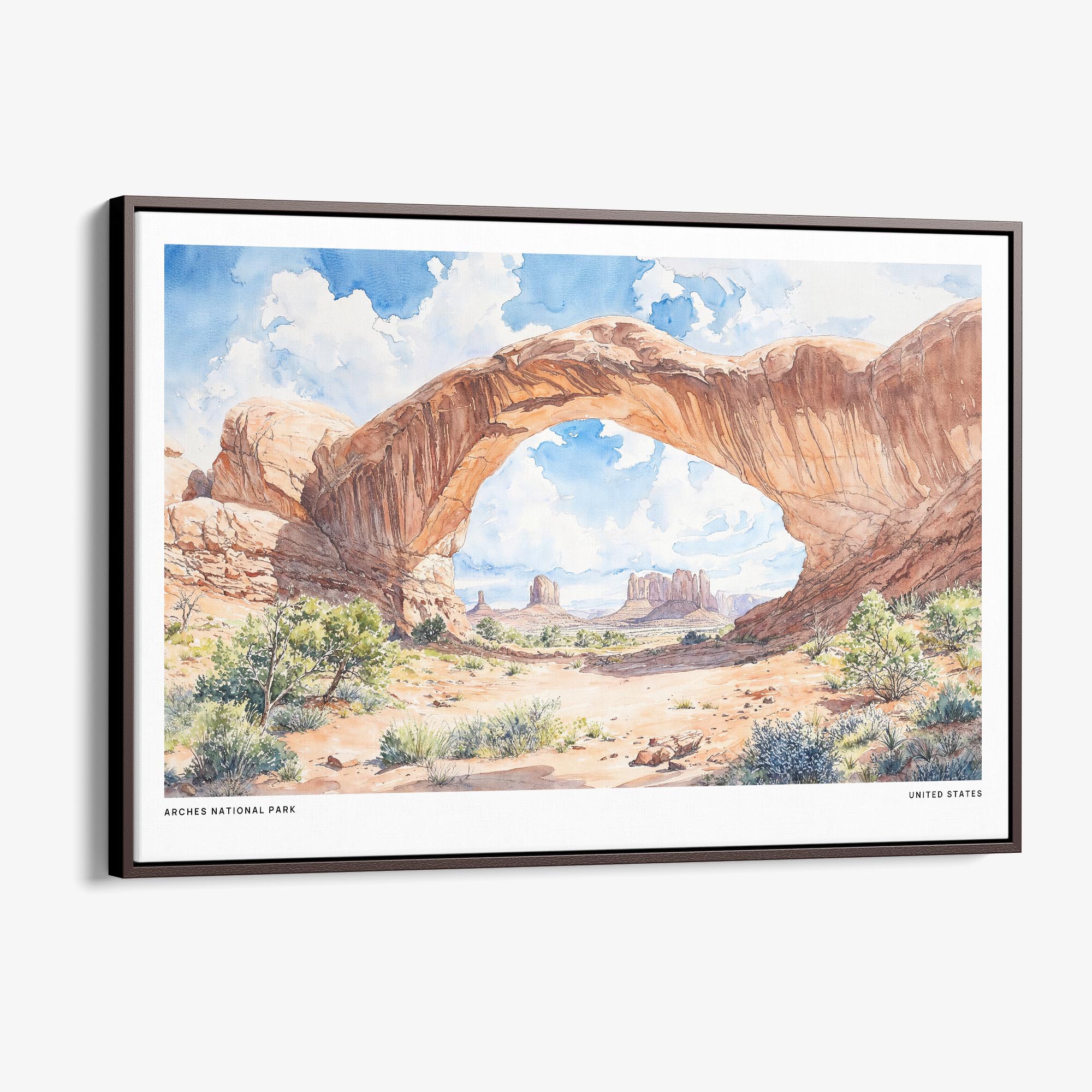 Arches National Park Canvas Print – Watercolor Desert Landscape Wall Art