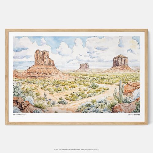 00 - Framed Arizona Desert Watercolor - Horizontal Art Print - Main.jpg