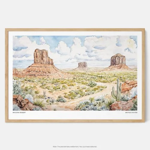 00 - Framed Arizona Desert Watercolor - Horizontal Art Print - Main.jpg