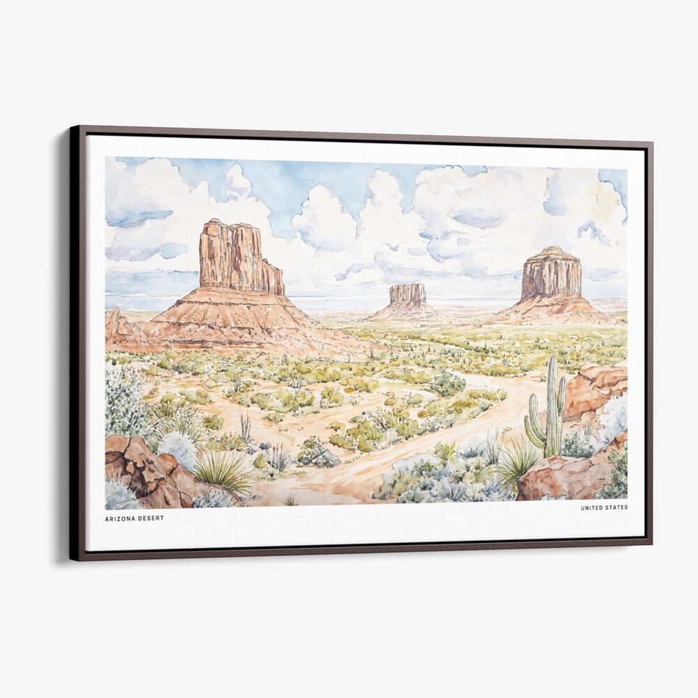00 - Framed Arizona Desert Watercolor - Horizontal Canvas Print - Main.jpg