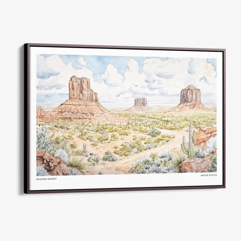 00 - Framed Arizona Desert Watercolor - Horizontal Canvas Print - Main.jpg