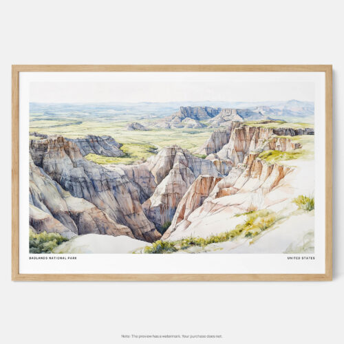 00 - Framed Badlands National Park Watercolor - Horizontal Art Print - Main.jpg