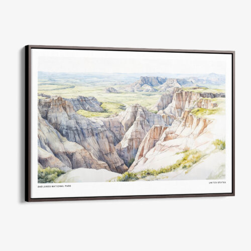 00 - Framed Badlands National Park Watercolor - Horizontal Canvas Print - Main.jpg