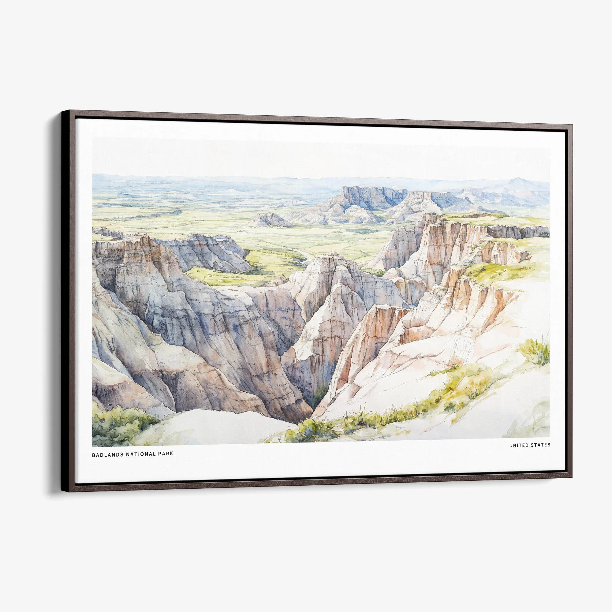 Badlands National Park Canvas Print – Watercolor Landscape Wall Art