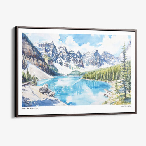00 - Framed Banff National Park Watercolor - Horizontal Canvas Print - Main.jpg