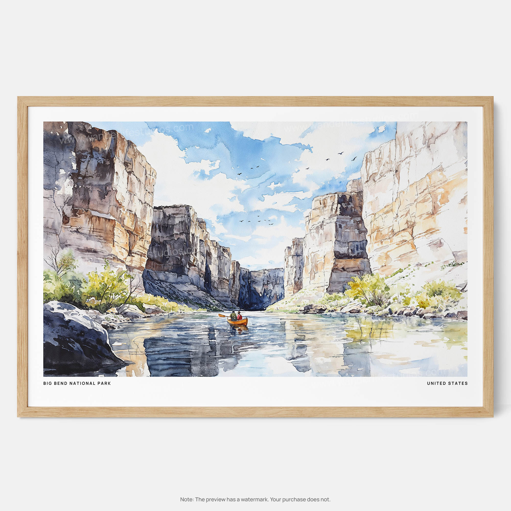 Big Bend National Park Watercolor Art Print – Scenic River Landscape