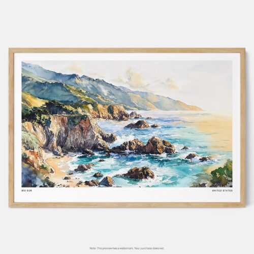 00 - Framed Big Sur Watercolor - Horizontal Art Print - Main.jpg