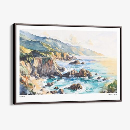 00 - Framed Big Sur Watercolor - Horizontal Canvas Print - Main.jpg