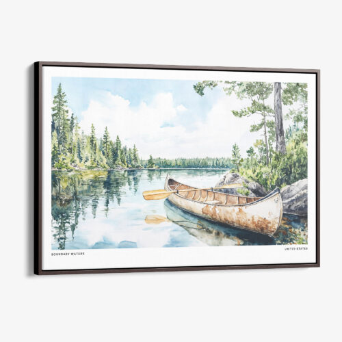00 - Framed Boundary Waters Watercolor - Horizontal Canvas Print - Main.jpg