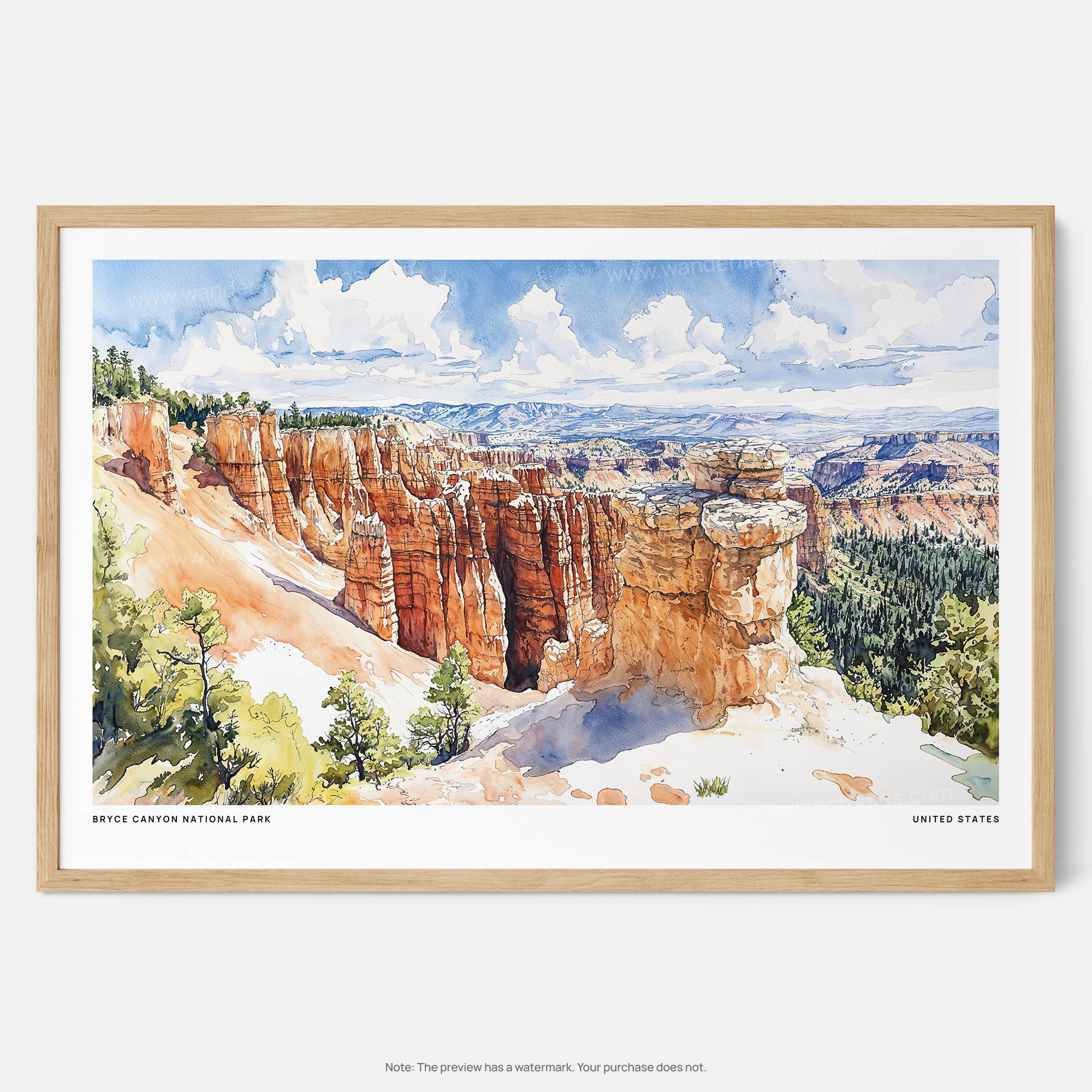 Bryce Canyon National Park Watercolor Art Print – Vibrant Landscape Wall Art