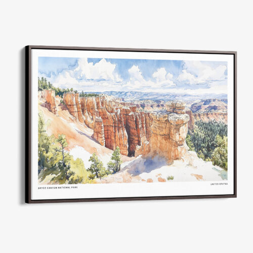 00 - Framed Bryce Canyon National Park Watercolor - Horizontal Canvas Print - Main.jpg