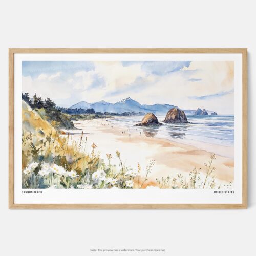 00 - Framed Cannon Beach Watercolor - Horizontal Art Print - Main.jpg