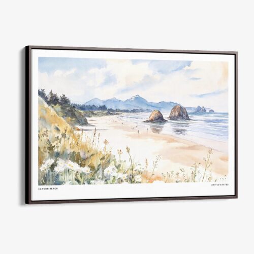 00 - Framed Cannon Beach Watercolor - Horizontal Canvas Print - Main.jpg