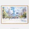 00 - Framed Chicago Cloud Gate Watercolor Art - Horizontal Art Print - Main.jpg