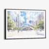 00 - Framed Chicago Cloud Gate Watercolor Art - Horizontal Canvas Print - Main.jpg