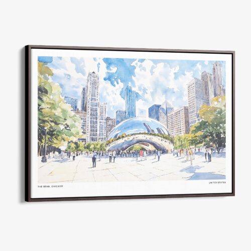 00 - Framed Chicago Cloud Gate Watercolor Art - Horizontal Canvas Print - Main.jpg