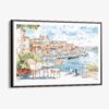 00 - Framed Coffee in Porto Portugal Watercolor Art - Horizontal Canvas Print - Main.jpg