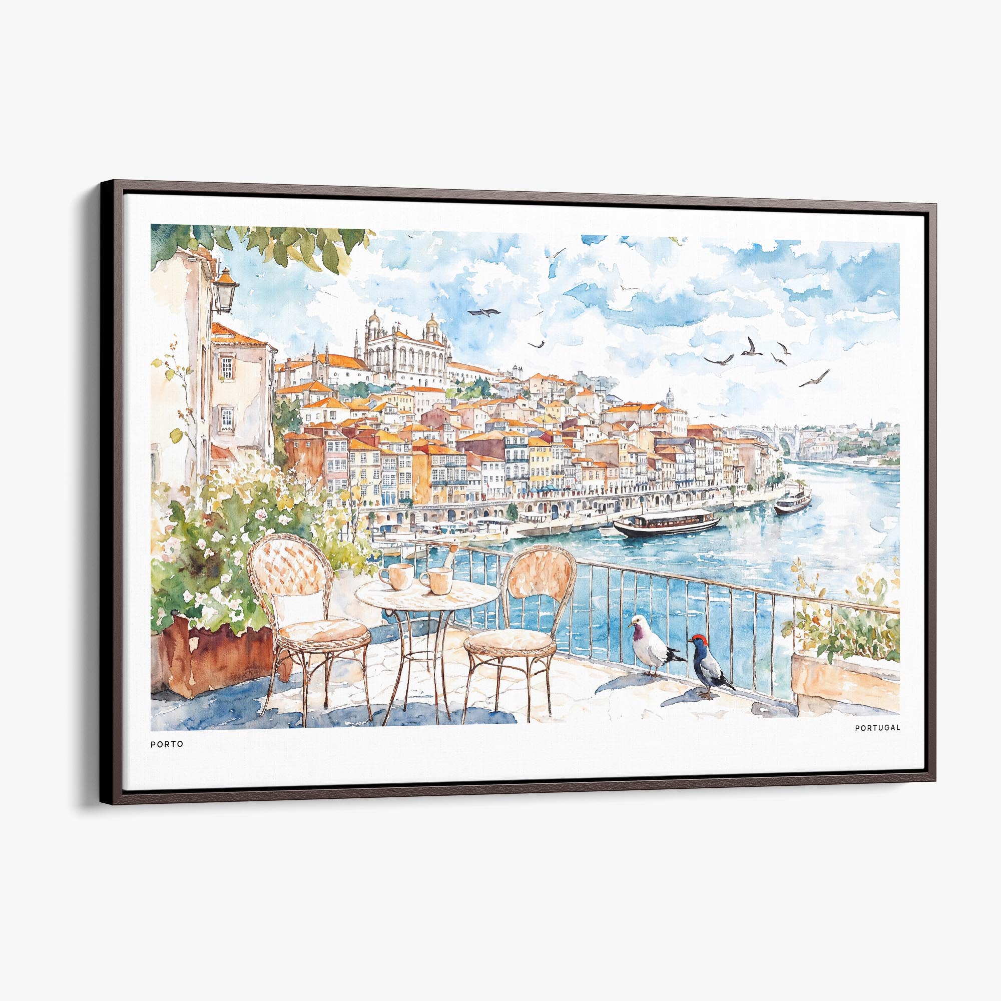Porto Watercolor Canvas Print – Scenic View of Portuguese Cityscape