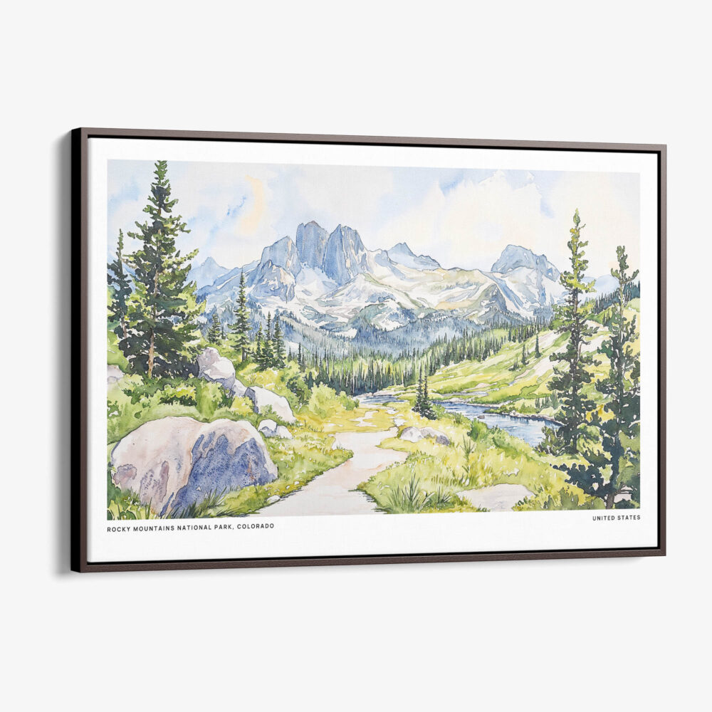 00 - Framed Colorado Rocky Mountains National Park Watercolor - Horizontal Canvas Print - Main.jpg