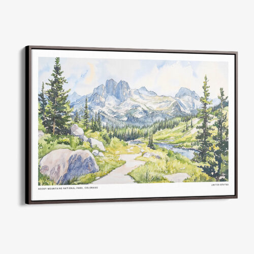 00 - Framed Colorado Rocky Mountains National Park Watercolor - Horizontal Canvas Print - Main.jpg