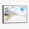 00 - Framed Cottages at Outer Banks NC Watercolor - Horizontal Canvas Print - Main.jpg