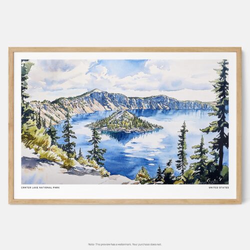 00 - Framed Crater Lake National Park Watercolor - Horizontal Art Print - Main.jpg