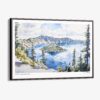 00 - Framed Crater Lake National Park Watercolor - Horizontal Canvas Print - Main.jpg