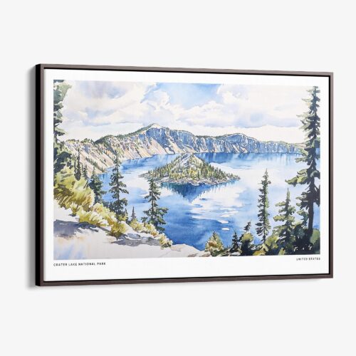 00 - Framed Crater Lake National Park Watercolor - Horizontal Canvas Print - Main.jpg
