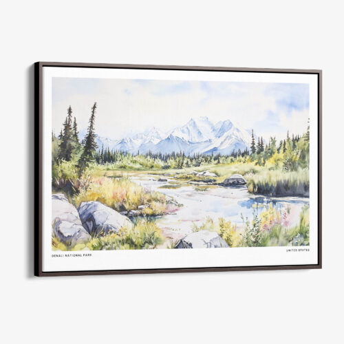 00 - Framed Denali National Park Watercolor - Horizontal Canvas Print - Main.jpg